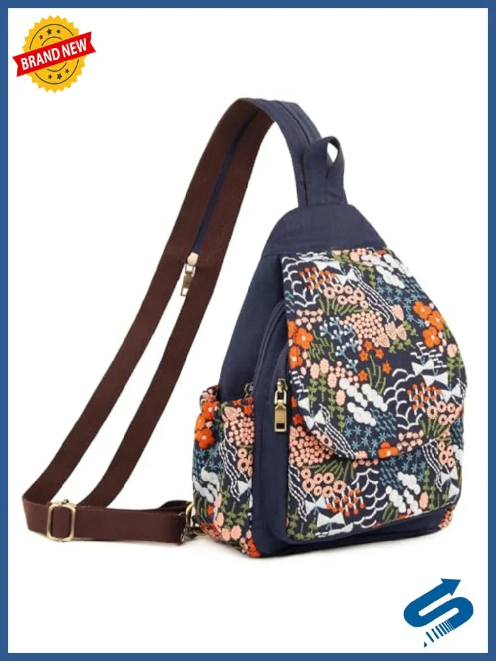 Canvas Sling Backpack Purse Embroidered Flowers Travel Crossbody Bag